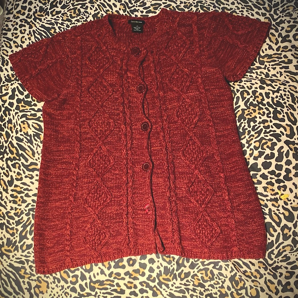 Calvin Klein Red Cable Knit Sweater